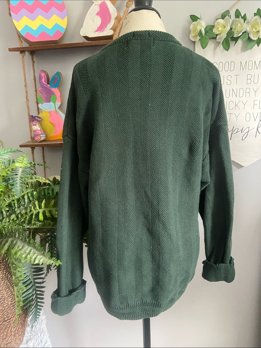 Vintage Chaps Ralph Lauren LARGE Classic Forest Green Oversized Crewneck Sweater - Picture 4 of 5